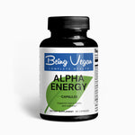 Being vegan Alpha Energy dietary supplement bottle front view, formulated to support men’s vitality with natural ingredients like zinc, magnesium, and Tribulus Terrestris.